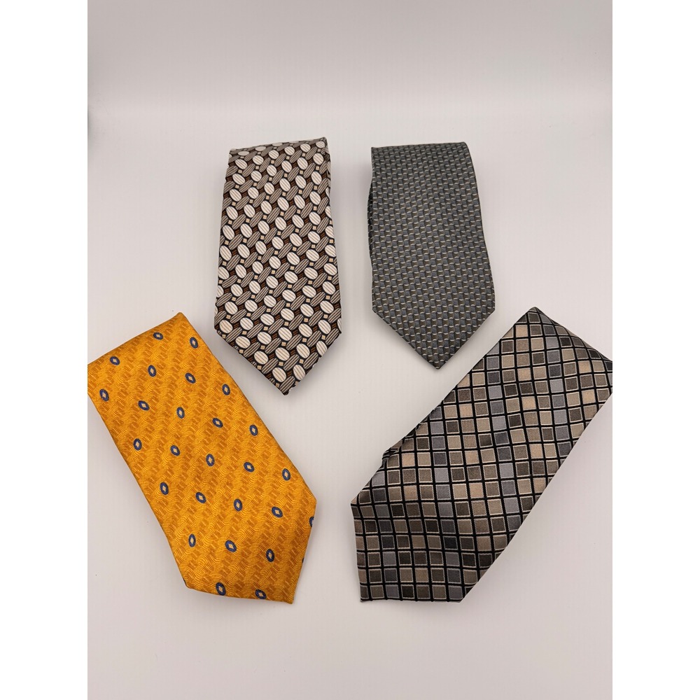 Mens Designer Tie Lot 4 Perry Ellis Van Heusen XMI Isaac Zelcer Silk Geometric